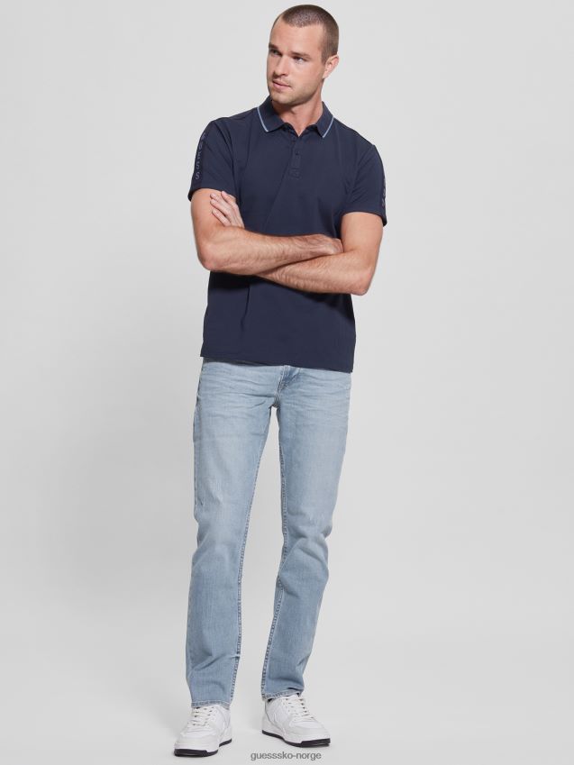 Guess silkeblå paul pique tape poloskjorte silkeblått menn F0LJ8010673