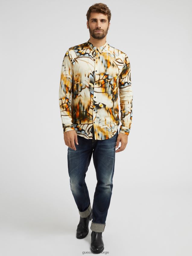 Guess skjorte flerfarget mønster med sommerfugler flerfarget mønster menn F0LJ80703