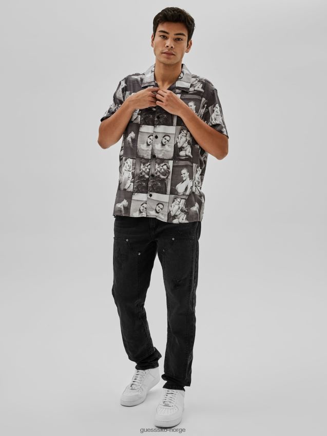 Guess skjorte med all-over print sort multi svart multi menn F0LJ801291