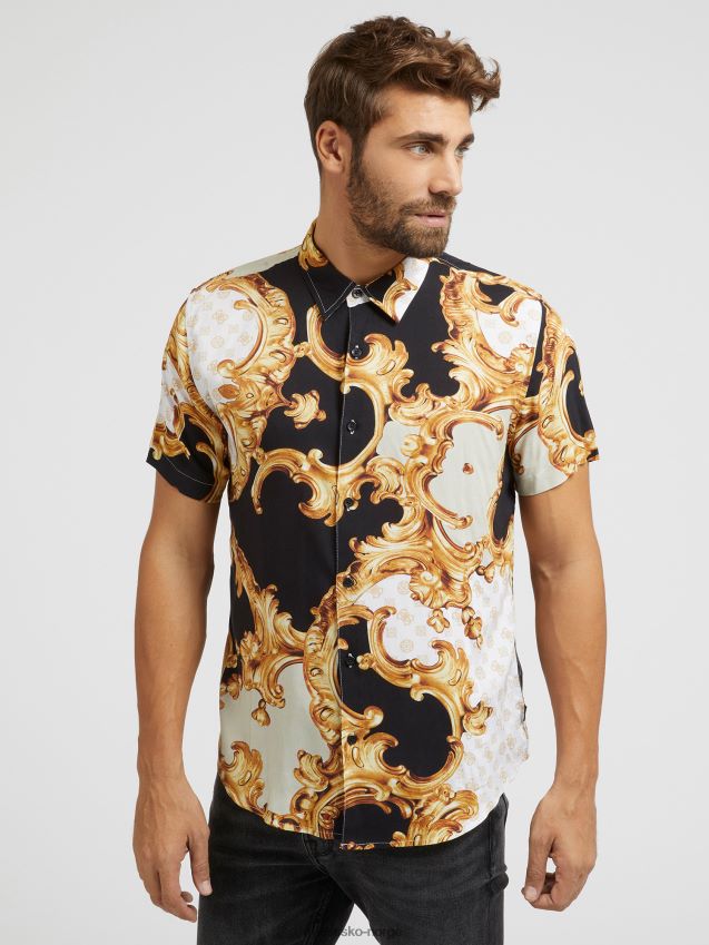 Guess skjorte med barokktrykk i flere gull multi gull menn F0LJ80868