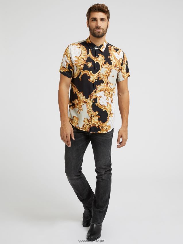 Guess skjorte med barokktrykk i flere gull multi gull menn F0LJ80868