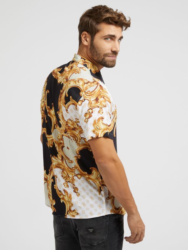 Guess skjorte med barokktrykk i flere gull multi gull menn F0LJ80868