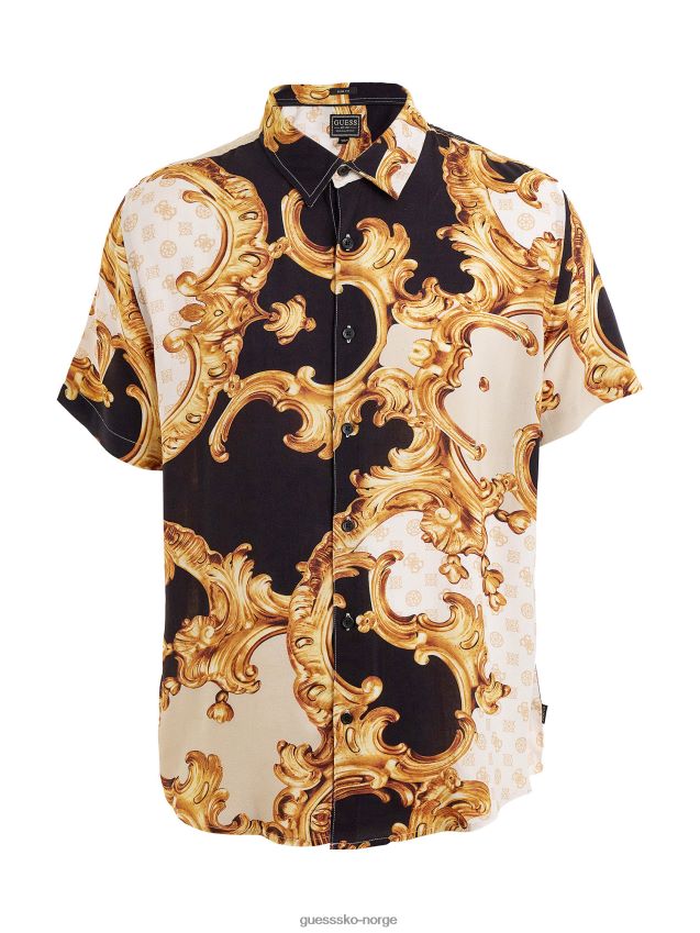 Guess skjorte med barokktrykk i flere gull multi gull menn F0LJ80868