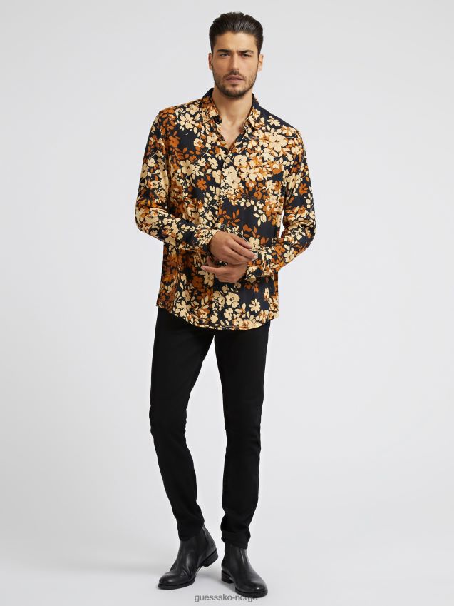 Guess skjorte med blomstertrykk brun brun menn F0LJ801019