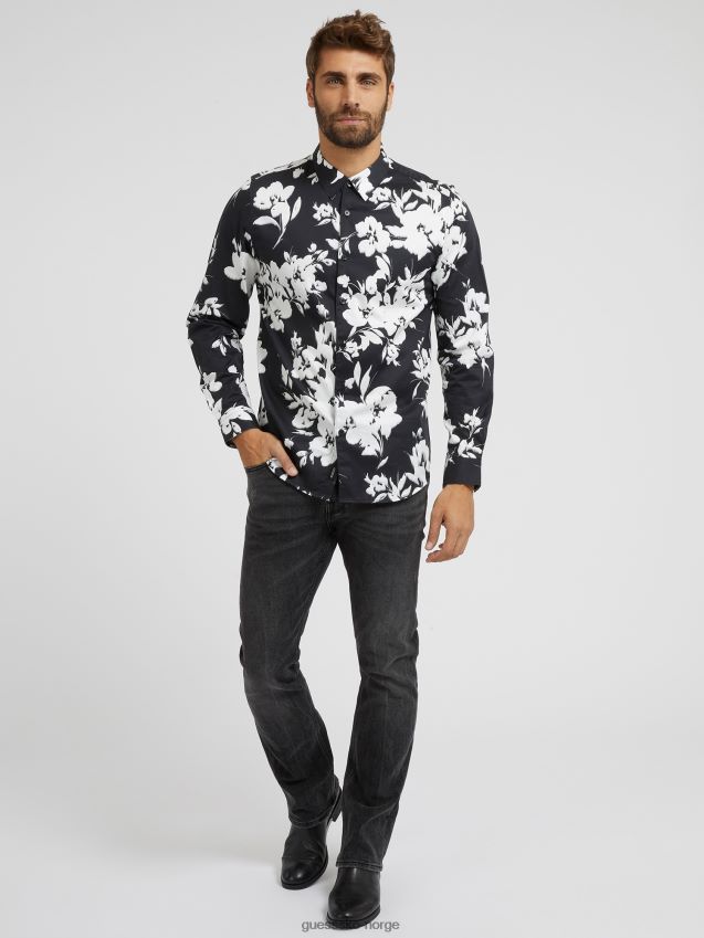 Guess skjorte med blomstertrykk svart svart menn F0LJ80676