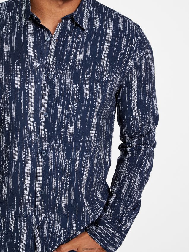 Guess skjorte med botantrykt silkeblå silkeblått menn F0LJ807990