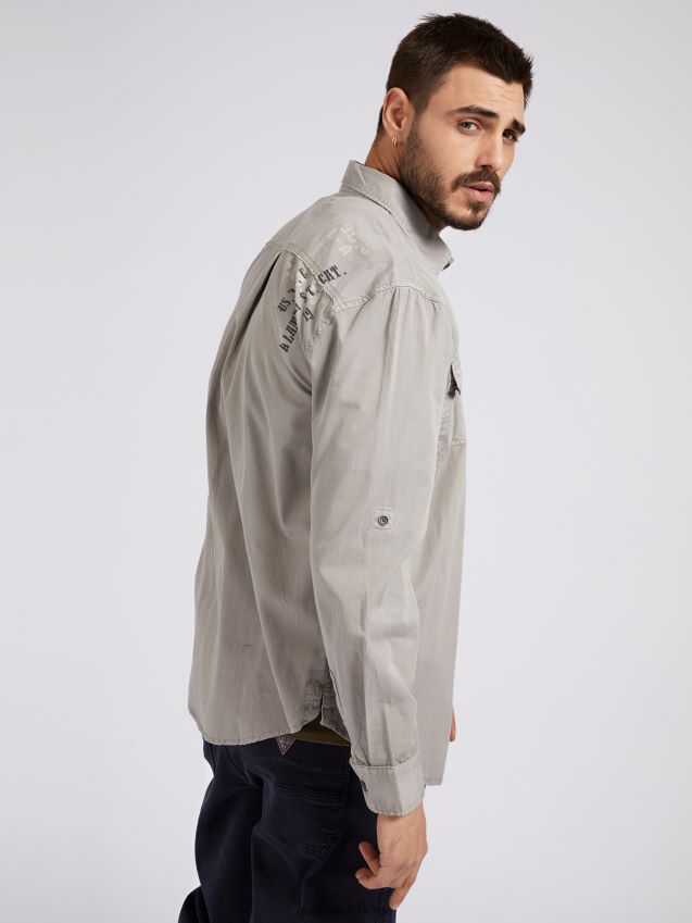 Guess skjorte med trykk foran, grå grå menn F0LJ80299