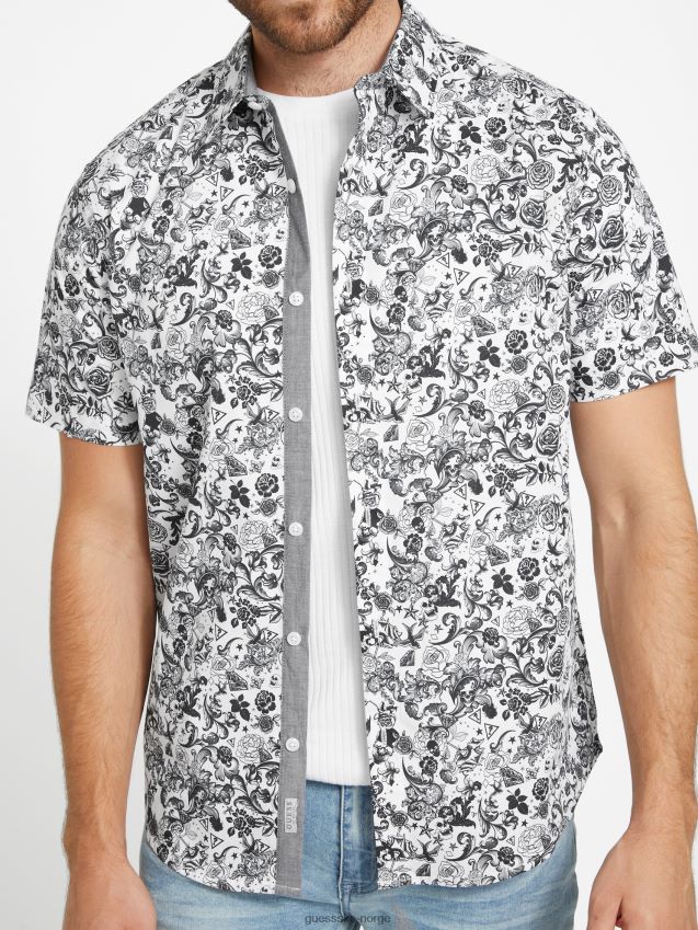 Guess skjorte med whitney-trykk i ren hvit Ren hvit menn F0LJ808352