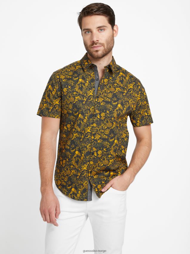 Guess skjorte med whitney-trykt kulsort kulsvart menn F0LJ808523