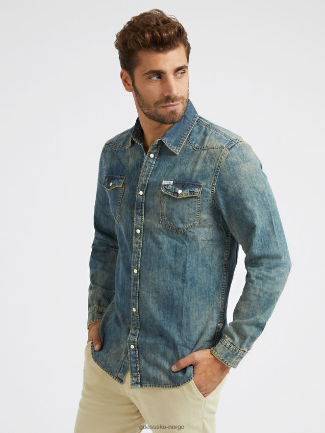 Guess slim fit denimskjorte blå blå menn F0LJ80682