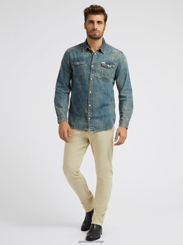 Guess slim fit denimskjorte blå blå menn F0LJ80682