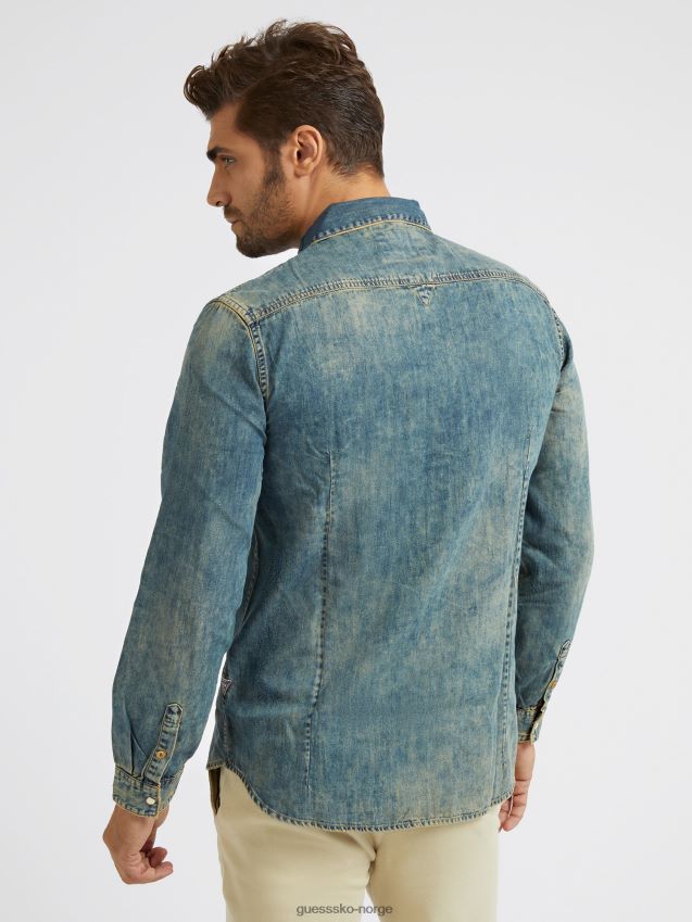 Guess slim fit denimskjorte blå blå menn F0LJ80682