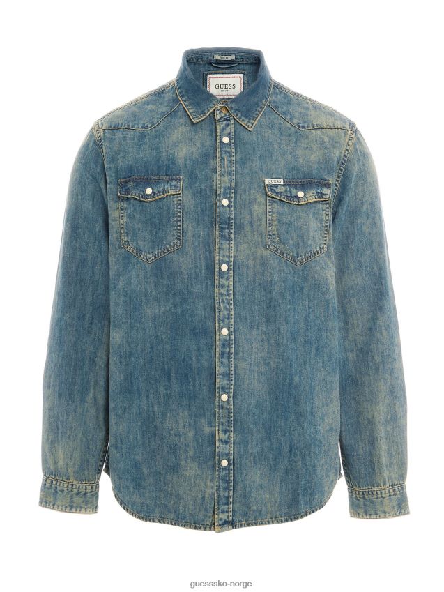 Guess slim fit denimskjorte blå blå menn F0LJ80682