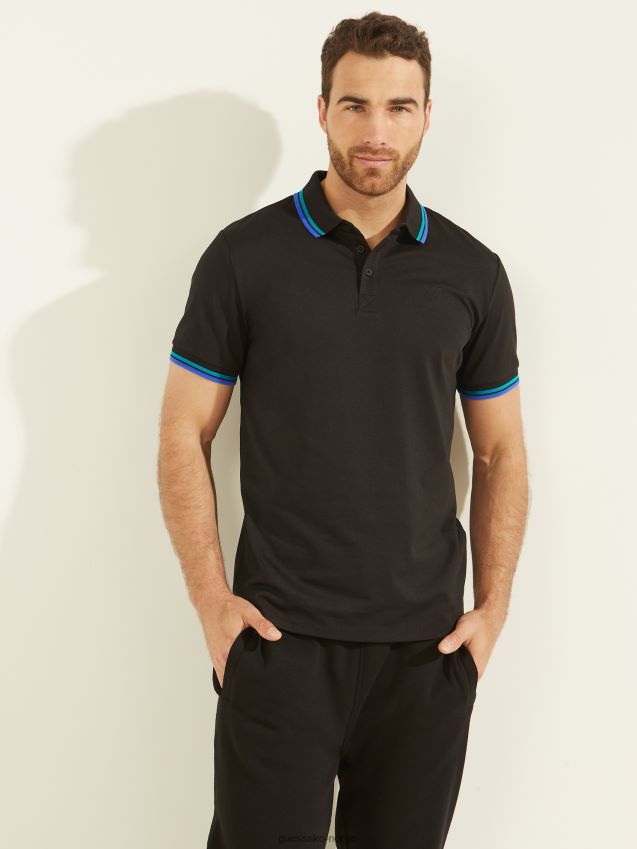 Guess sports pique polo jet black kulsvart menn F0LJ8010630