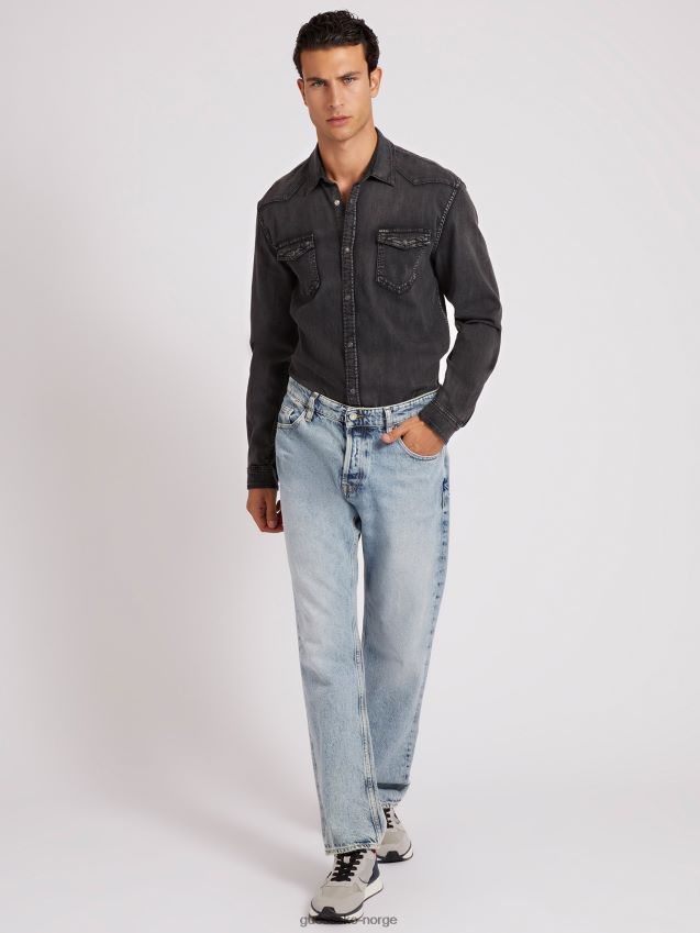 Guess svart denimskjorte i slim fit svart menn F0LJ8038