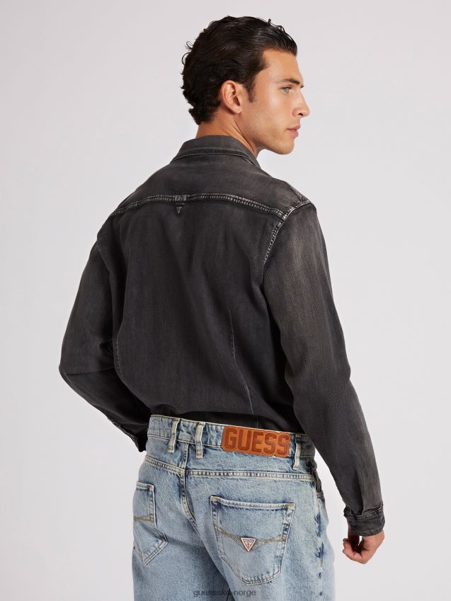 Guess svart denimskjorte i slim fit svart menn F0LJ8038