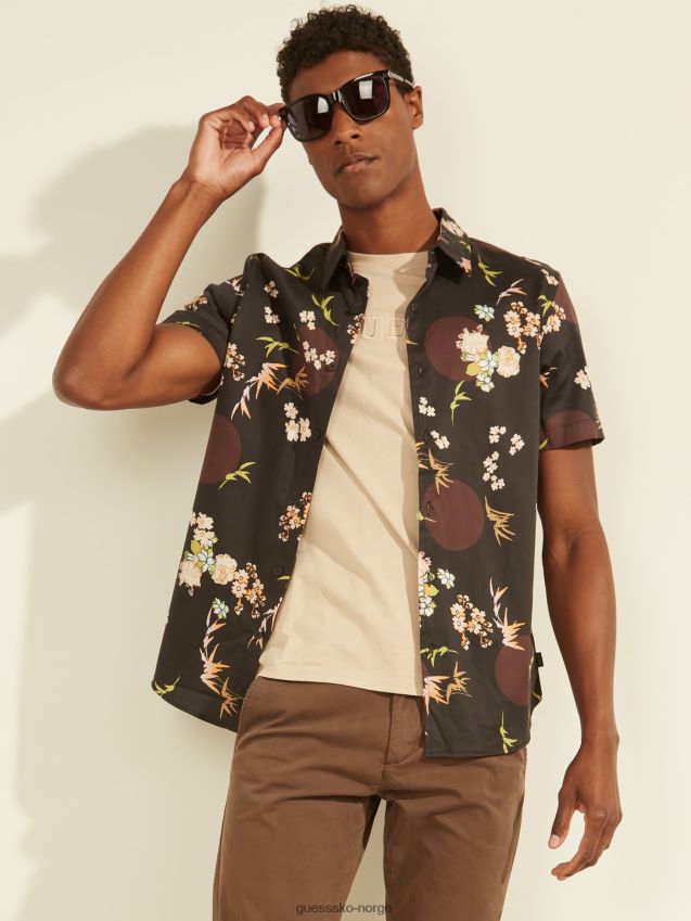 Guess svart skjorte med multi all-over print svart multi menn F0LJ801435