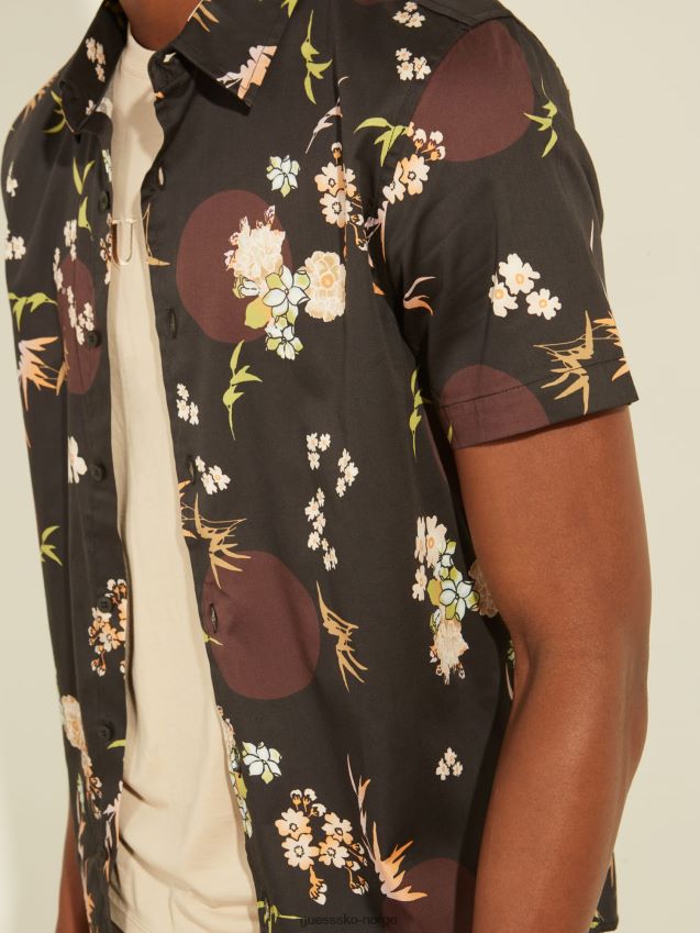 Guess svart skjorte med multi all-over print svart multi menn F0LJ801435