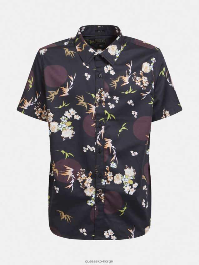 Guess svart skjorte med multi all-over print svart multi menn F0LJ801435