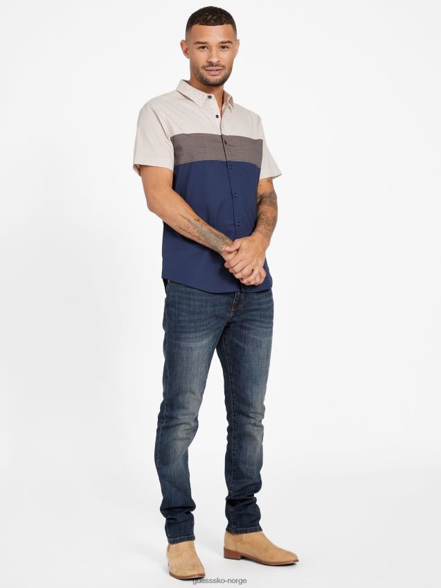 Guess svertet blå ferradis fargeblokkskjorte svertet blå menn F0LJ808121