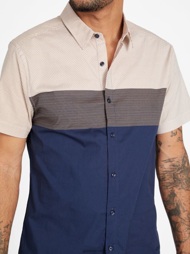 Guess svertet blå ferradis fargeblokkskjorte svertet blå menn F0LJ808121