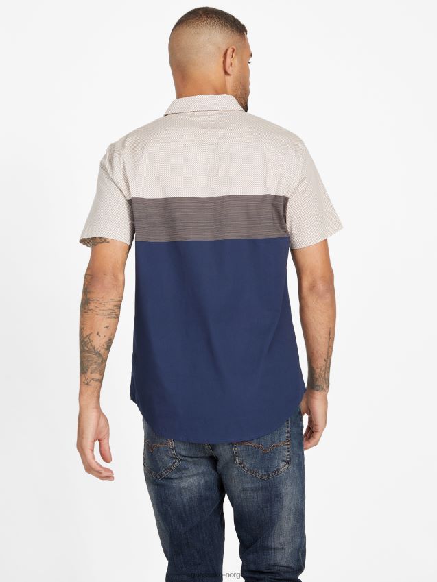 Guess svertet blå ferradis fargeblokkskjorte svertet blå menn F0LJ808121