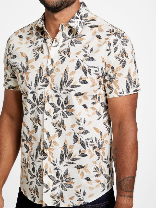 Guess tadd bladskjorte perlehvit perle hvit menn F0LJ808240