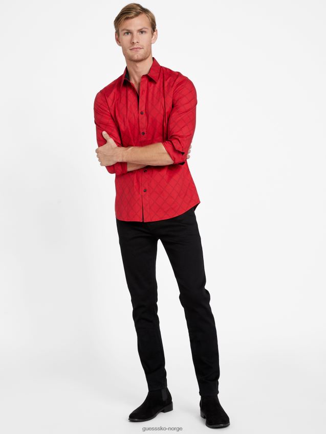 Guess varsity rød lansell geometrisk skjorte varsity rød menn F0LJ808063
