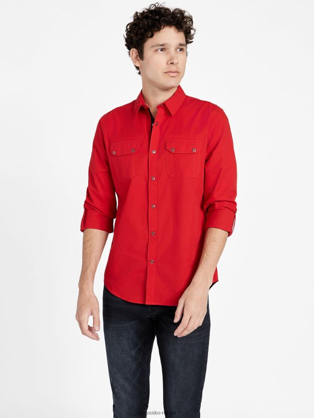 Guess varsity rød marco skjorte varsity rød menn F0LJ808273