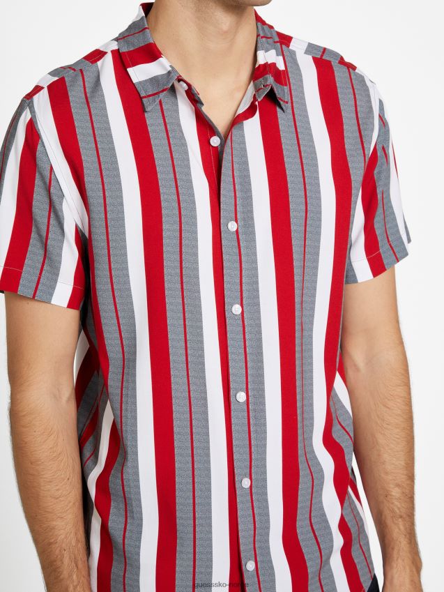 Guess varsity rød naria stripe skjorte varsity rød menn F0LJ808566