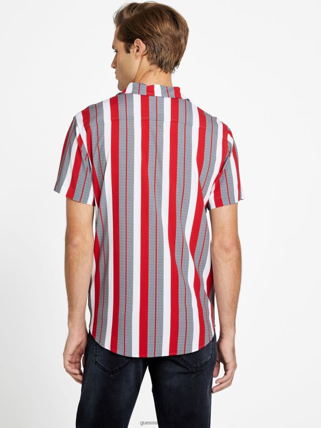 Guess varsity rød naria stripe skjorte varsity rød menn F0LJ808566