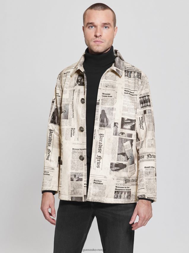 Guess avis aop print fuskepelsfrakk avis aop trykk menn F0LJ8010681