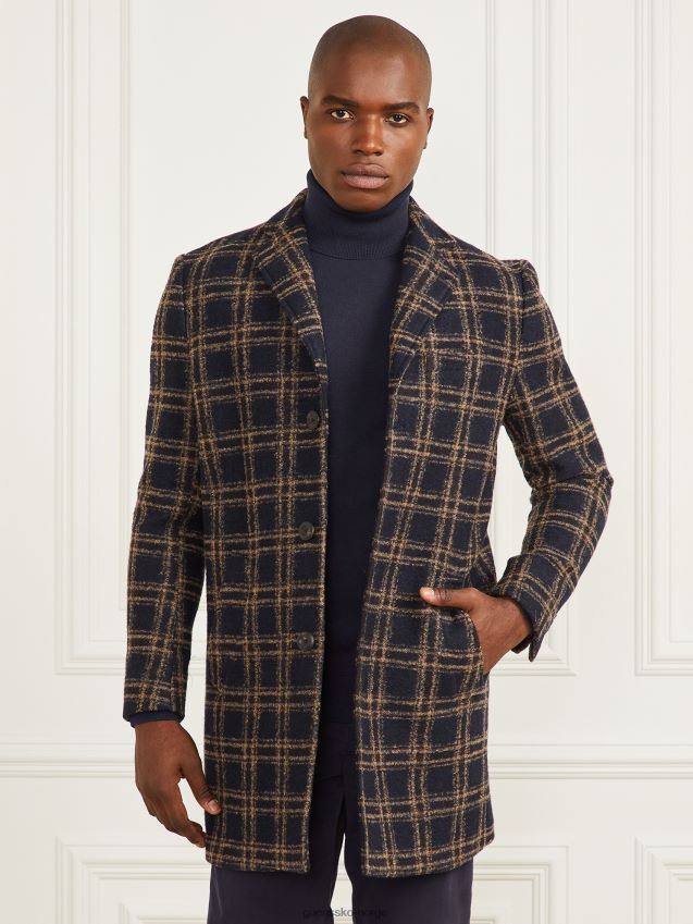 Guess daglig enspent ull-blanding kåpe blå brun macrocheck blå brun makrosjekk menn F0LJ8010749