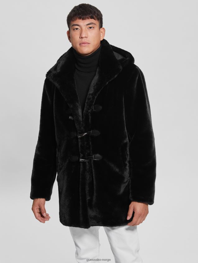 Guess koselig duffle coat i fuskepels kulsort kulsvart menn F0LJ8010359