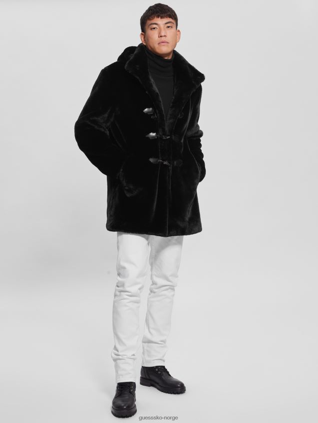 Guess koselig duffle coat i fuskepels kulsort kulsvart menn F0LJ8010359