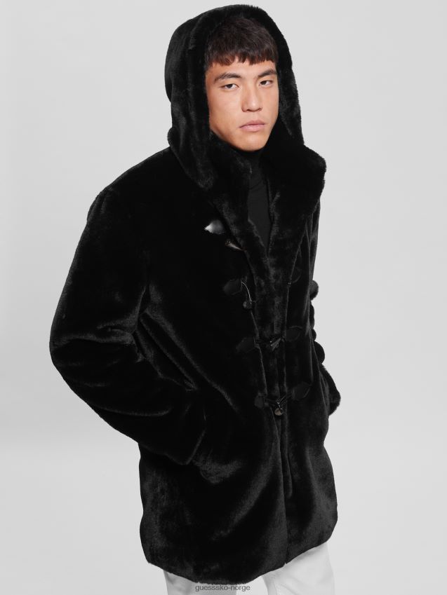 Guess koselig duffle coat i fuskepels kulsort kulsvart menn F0LJ8010359