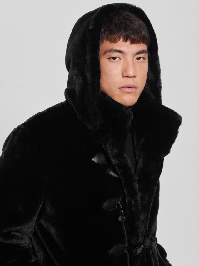 Guess koselig duffle coat i fuskepels kulsort kulsvart menn F0LJ8010359