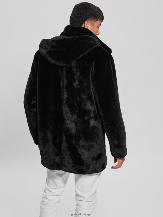 Guess koselig duffle coat i fuskepels kulsort kulsvart menn F0LJ8010359