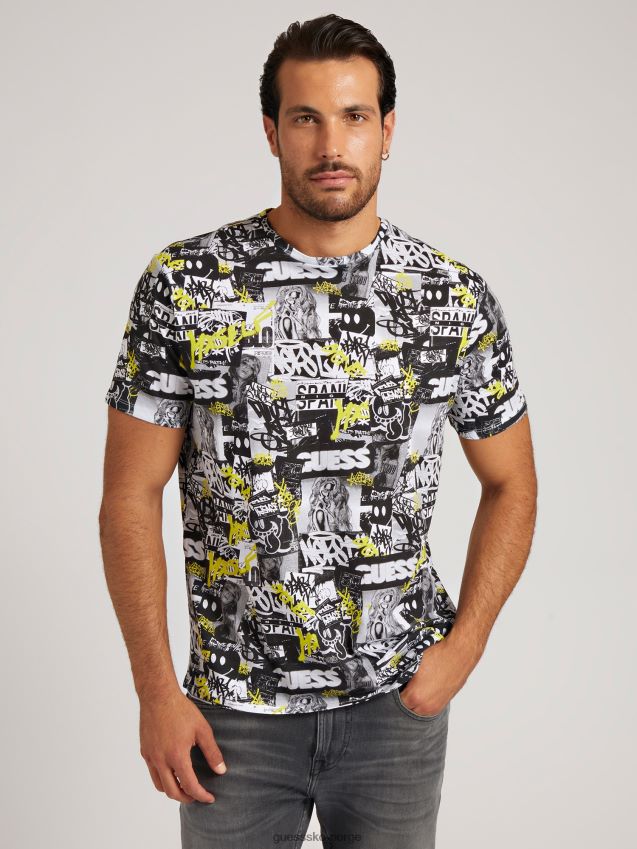 Guess all over print t-skjorte hvit multi hvit multi menn F0LJ80254