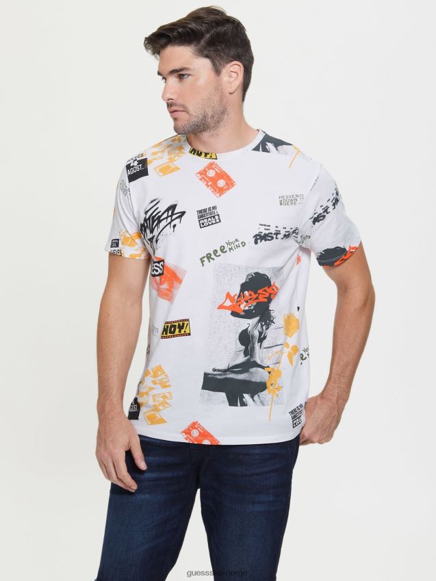 Guess all over print t-skjorte hvit multi ny trend hvit multi menn F0LJ80431