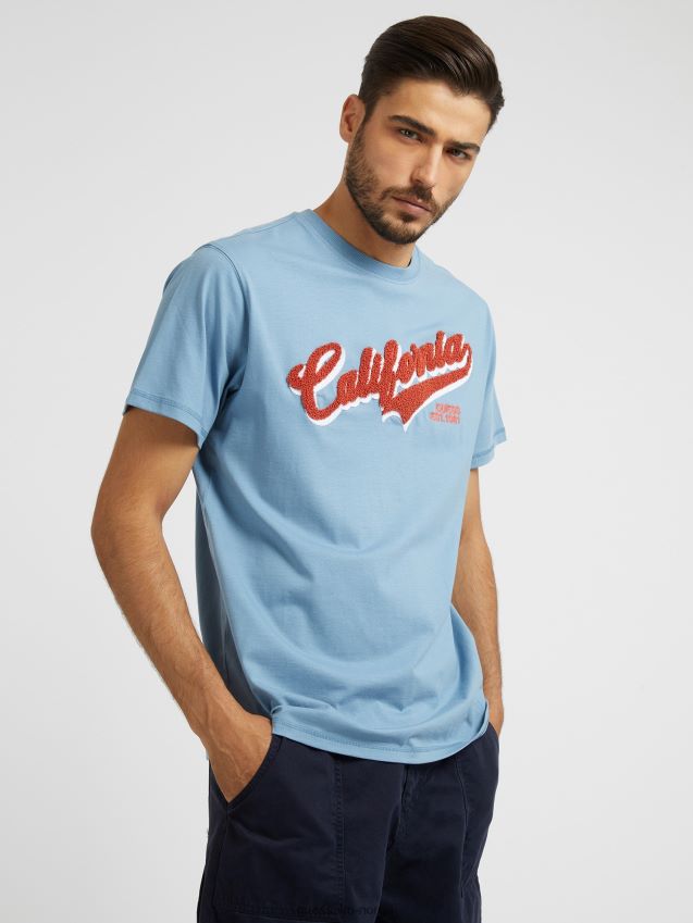 Guess blå t-skjorte med broderi foran blå menn F0LJ80916