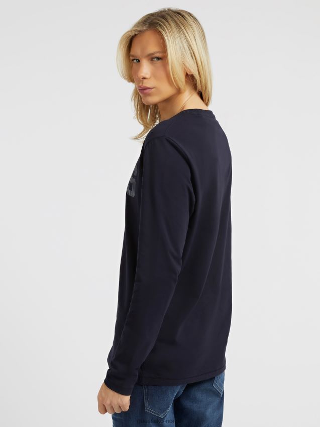 Guess blå t-skjorte med lange ermer med logo foran blå menn F0LJ80593