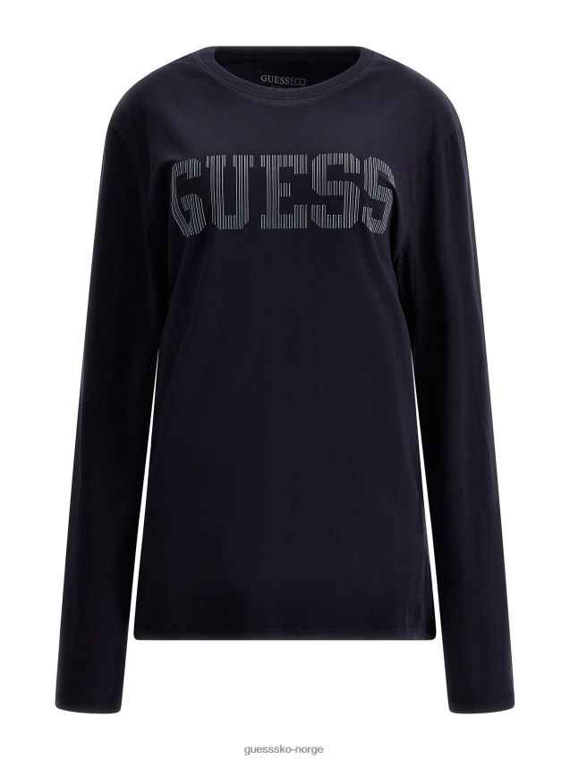 Guess blå t-skjorte med lange ermer med logo foran blå menn F0LJ80593