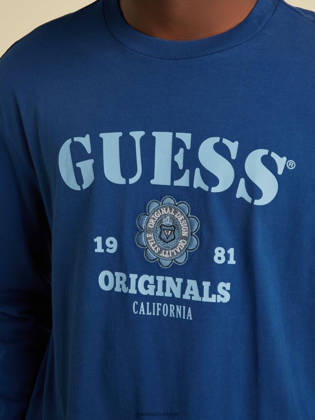 Guess blå t-skjorte med logo foran blå menn F0LJ801159