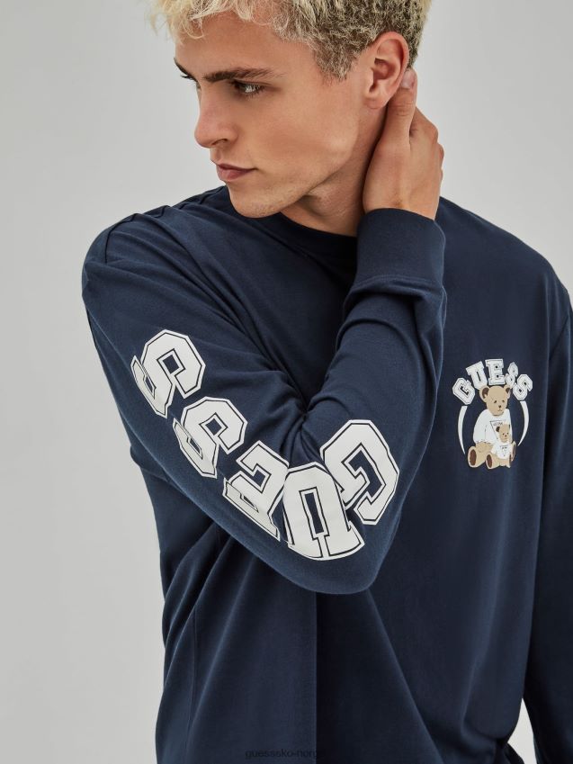 Guess blå t-skjorte med logo foran blå menn F0LJ801399