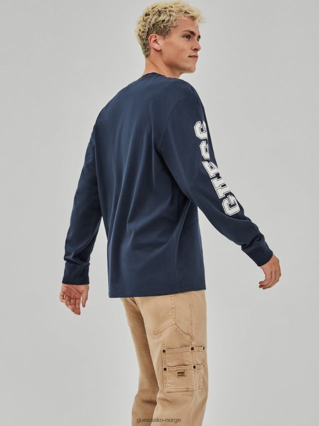 Guess blå t-skjorte med logo foran blå menn F0LJ801399