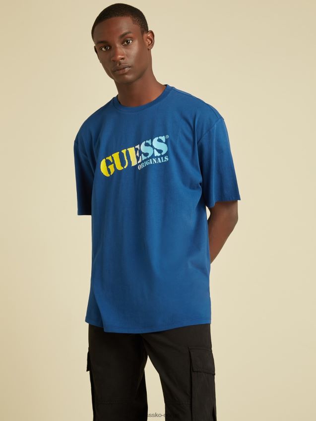 Guess blå t-skjorte med logo foran blå menn F0LJ801440