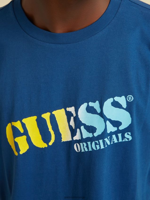 Guess blå t-skjorte med logo foran blå menn F0LJ801440