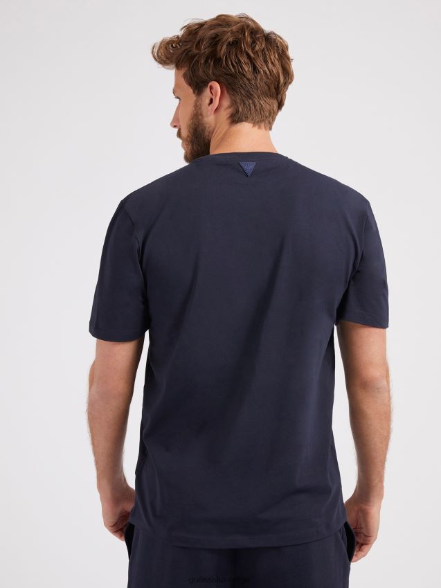 Guess blå t-skjorte med logo foran blå menn F0LJ80787