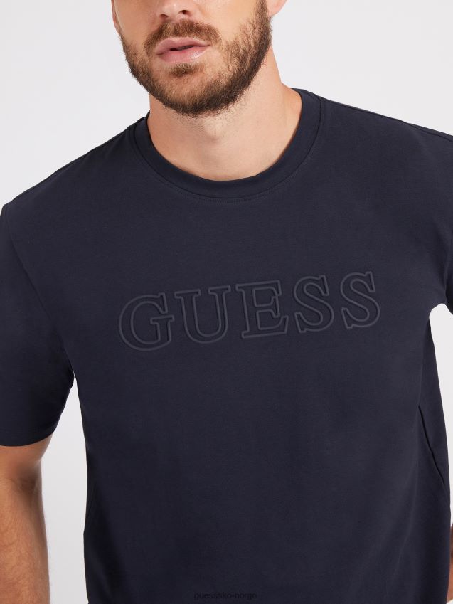Guess blå t-skjorte med logo foran blå menn F0LJ80787